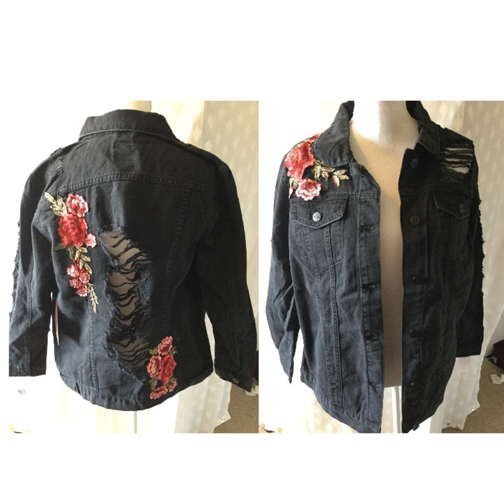 Distressed Black Wash embroidered Jacket